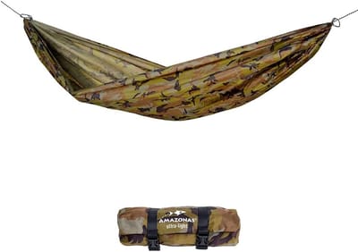 Camouflage Ultra-Light Hammock Set - Large Lightweight Hammock incl. Rope and Hook - 450 g 275 x 140 cm - Pack Size 21.5 x 7.5 cm - up to 120 kg