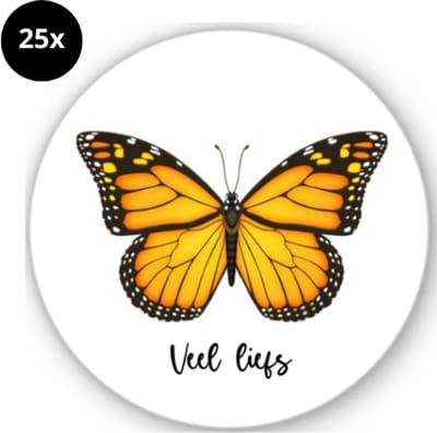 25x Sluitstickers - Veel liefs - Sluitzegel - sticker - Vlinder - 40mm - glossy sicker