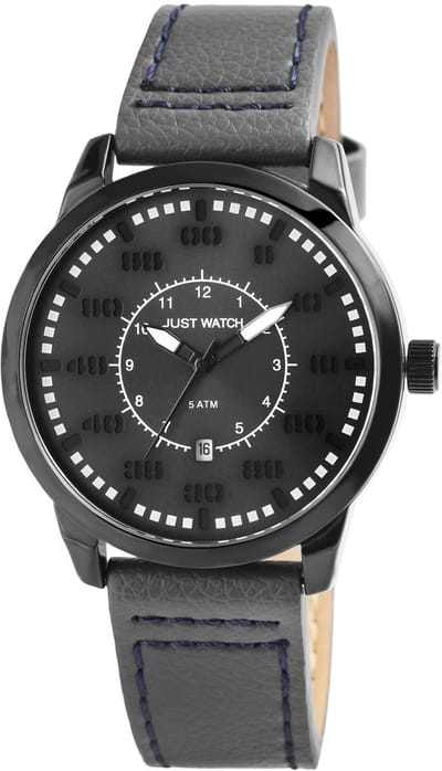 JUST WATCH Herenhorloge echt leer Benedict, datumweergave