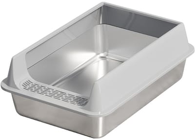 RVS Kattenbak - Extra Grote Roestvrijstalen Kattenbak – Halfgesloten XL Kattenbak – 60x40x30cm – Grijs – Kattentoilet - Met Kattenbakschep