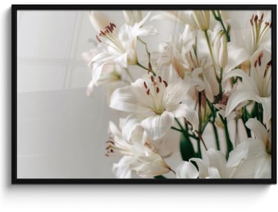 Poster in lijst - Fotolijst 120x80 cm - Posters - Lelies - Boekte - Wit - Meeldraden - Posterlijst zwart - Decoratie - Wanddecoratie woonkamer - Muurdecoratie slaapkamer
