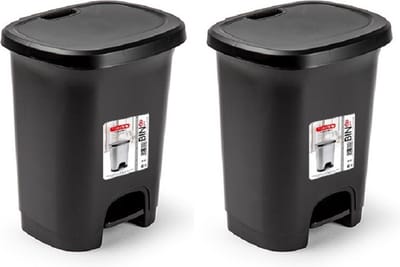 Plasticforte Pedaalemmer - 2x - 8 liter - zwart - kunststof - 25 x 21 x 30 cm - prullenbak