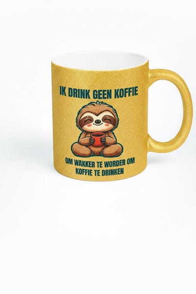 Ik Drink Geen Koffie" Sloth Gouden Glitter Mok - Grappige Cadeau Idee