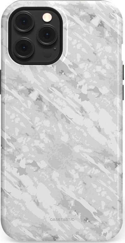 Casetastic hoesje geschikt voor Apple iPhone 12 Pro Max - MagSafe - Dubbellaagse bescherming - Winterse Camouflage - Fashion Case - Lichtgrijs Wit