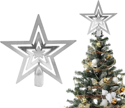 kerstboom topper ster zilver kerstboom topper ster 20cm plastic kerstboom ster topper voor binnen en buiten kerstboom (Zilver)