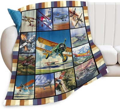 Vliegtuig Deken voor Kinderen en Volwassenen - Zachte Fleece en Flanel Gooi Deken 101,6 cm x 127 cm