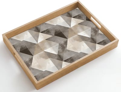 Dienblad hout 50x35 cm - Schootdienblad - Geometrisch - Motief - Aardetinten - Borrelplank rechthoek - Plateau dienbladen