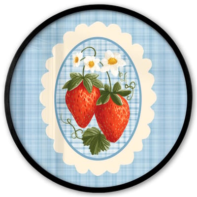 Poster in lijst Rond - Fotolijst 40x40 cm - Posters - Aardbeien - Lijst - Rood - Geruit - Ronde posterlijst zwart - Decoratie - Wanddecoratie woonkamer - Muurdecoratie slaapkamer