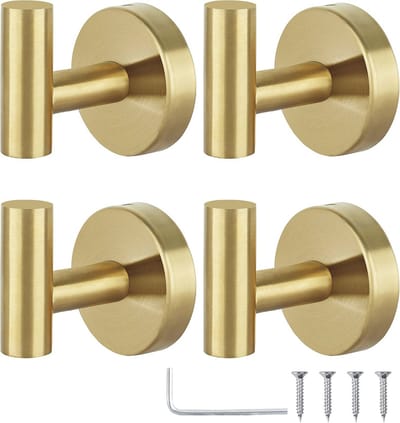 Roestvrij Stalen Handdoekhaken voor Badkamer, Keuken en Slaapkamer - Zwaar Belastbare Wandhaak - 4 Pack (Goud)