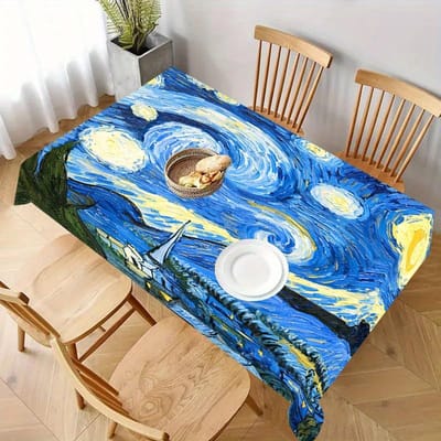 Van Gogh Sterrennacht Rechthoekig Tafelkleed, Wasbaar in de machine, Polyester, Vierkant - Ideaal voor Keuken & Eettafel Decoratie Thuis 100x145cm