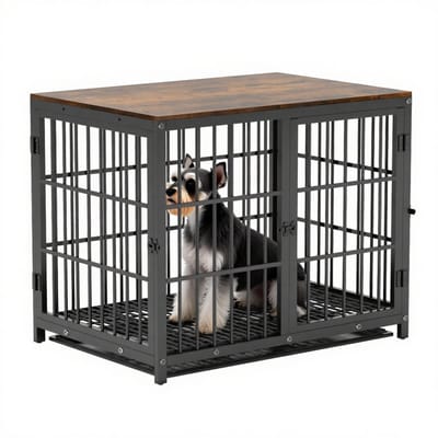 Bingopaw Houten Hondenkrat Binnen - Meubel Stijl Huisdierkooi - Huisdier Kennel - met Drie Deuren en Uitneembare Lade voor Middel Grote Honden Zwart - L - 91.5x63.5x74.5cm