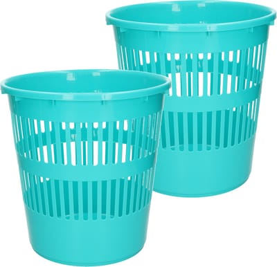 Plasticforte Afvalbak/vuilnisbak/kantoor prullenbak - 2x stuks - plastic - blauw - 28 cm