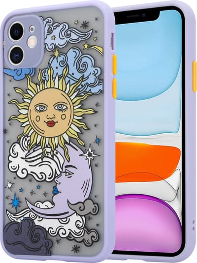 ShieldCase Hoesje geschikt voor Apple iPhone 11 hoesje met zon en maan print - Speels design - Paarse bumpers - Optimale bescherming - Meerkleurig
