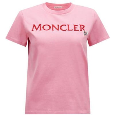 Moncler Logo Geborduurd Ronde Hals Pullover SS23 Normaal T-shirt Dames T-shirts Roze I10938C00009829HP52A S white