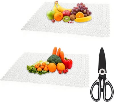 Set van 2 Snijbestendige en Antislip Gootsteenbeschermers, 40 x 30 cm Snijbare Matten met Sneldrain Ontwerp, Duurzame PVC Bescherming voor Keuken en Badkamer