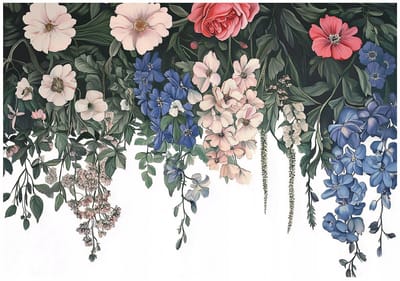 WALLARENA - Fotobehang - 150x105 cm - Fototapete met hangende bloemen en bladeren voor slaapkamer en salon van vliesbehang