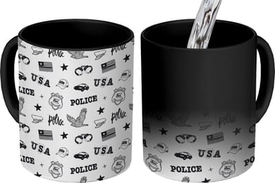 Magische Mok - Foto op Warmte Mokken - Koffiemok - Politie - Amerika - Handboeien - Patroon - Magic Mok - Beker - 350 ML - Theemok