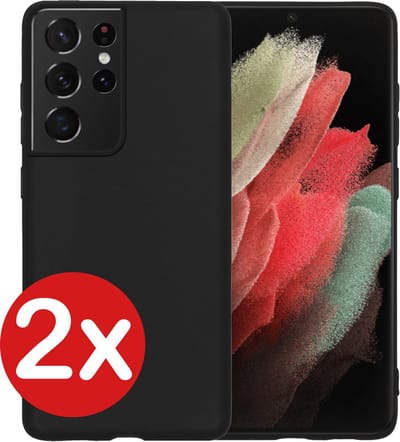 Hoesje - 2 Stuks - Geschikt voor Samsung Galaxy S21 Ultra - Sterk & Shockproof - Telefoonhoes - Back Cover - Case Siliconen - Telefoon Hoes - Zwart