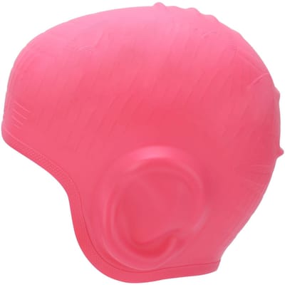 Bonnet de Bain Imperméable en Silicone avec Protection Auditive 3D Forte Élasticité Bonnet de Bain pour Cheveux Longs pour Adultes rouge rose