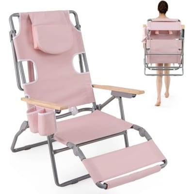Coast Opvouwbare Strandstoel 66 x 149 x 56 cm - 3-in-1 - Voetsteun/Gezichtsopening - Roze