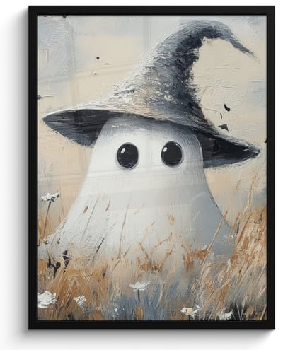 Poster in lijst - Fotolijst 50x70 cm - Posters - Halloween - Spook - Heksenhoed - Abstract - Grijs - Posterlijst zwart - Decoratie - Wanddecoratie woonkamer - Muurdecoratie slaapkamer