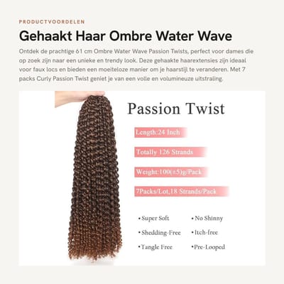 Dailygoods- Haarextensies 61 cm - Water Wave Passion Twist - Gehaakte Vlechten - 7 Packs - 18 Strands/Pak - Hoge Kwaliteit Synthetische Vezel