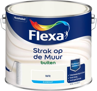 Flexa - Strak Op De Muur Buiten Zijdemat - Wit - 2,5 L