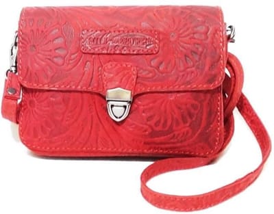 Hillburry leren schoudertas - festivaltasje flower rood