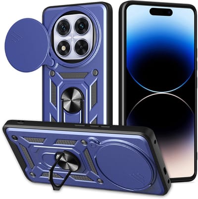 MobyDefend Hoesje - Geschikt voor Xiaomi Redmi Note 14 Pro Plus - Pantsercase Met Draaibare Ring - Blauw