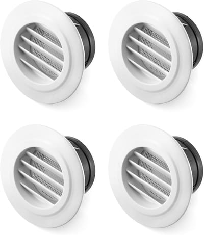 Ventilatierooster - Ventilatieklep - Badkamerrooster - Rond ventilatierooster - Lamellenrooster, aansluitdiaGeschikt voorer ø 100 - Inclusief rooster - Wit - 4-pack