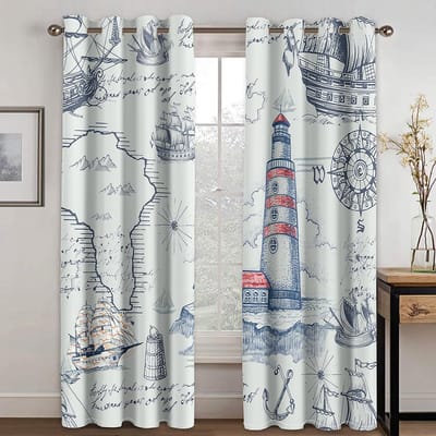Nautische oude boot schets schip wiel kompas anker dunne gordijnen voor woonkamer slaapkamer decor 2 panelen gratis verzending 100W130H(CM)40x51in&Grommet Top