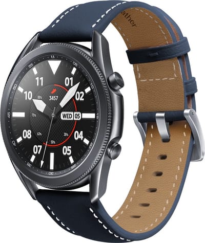 By Qubix - Premium Leather bandje 20mm - Donkerblauw - Geschikt voor Samsung Galaxy Watch 7 (40 & 44mm) - Galaxy Watch FE - Galaxy Watch 6 - Galaxy Watch 6 Pro - Galaxy Watch 5 - 5 Pro - Galaxy Watch 4 - 4 Classic - Active 2 - Watch 3 (41mm)
