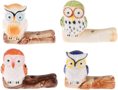 4 Stuks Keramische Uil Wierookhouder - Wierookstokjes Houder voor Thuis, Kantoor en Meditatie