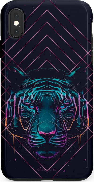 Casetastic hoesje geschikt voor Apple iPhone XS Max - Dubbellaagse bescherming - Neon Tijger - Fashion Case - Donkerblauw