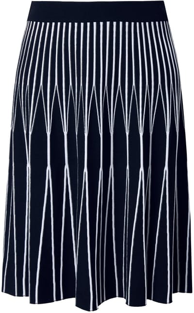 Ulla Popken - Dames - Geplooide midi-rok strepen A-lijn elastische tailleband - Zwart - Maat 54+