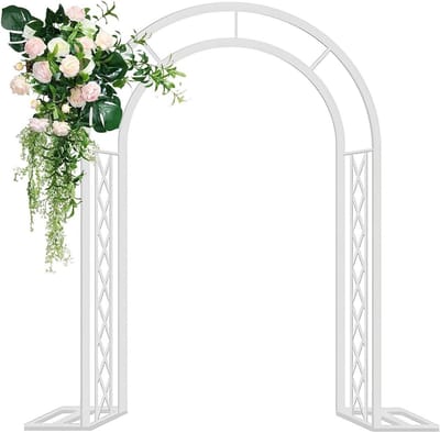 Tuinboogrek Voor Klimplanten Buiten, Boog Als Achtergrond Voor Feestdecoratie, Rozenrek Met Voet, Weerbestendig, 230 Cm Hoog(White,2.6M/8.5FT)