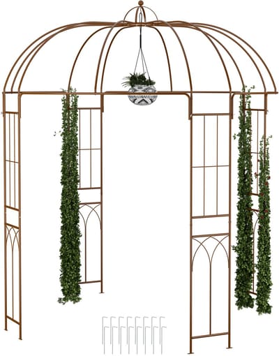 rozenboog paviljoen - 269x211x211 cm - met haakje - metaal - bruin