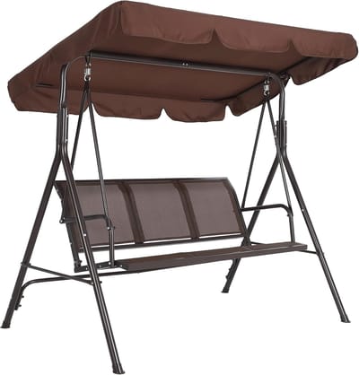 3-Zits Tuinschommelbank met Verstelbaar Zonnedak - Schommelstoel voor Buiten - Waterdicht & Ademend Textileen - Stalen Frame - Tuin & Terras