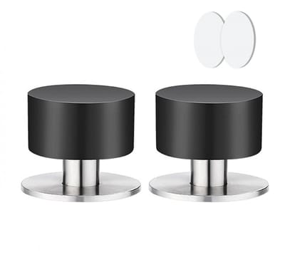 Deurstopper - 2 Stuks - Zelfklevende deurbeschermers - RVS - Gemaakt van Metaal en Rubber - Deurbuffer met rubberen bescherming - Eurstopper - Deurbescherming - Muurbeschermer - Deurklink buffers - Voor binnen en buiten - Ø4 x 4.2 cm - Zwart