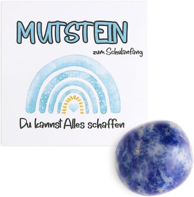 Eerste schoolcadeau - geluksstenen voor jongens - moedersteen voor kinderen - eerste schoolkind - geluksbrenger - eerste schooldag - met wenskaart en geschenkdoos - blauw - cadeau voor schoolstart - geluk brengen