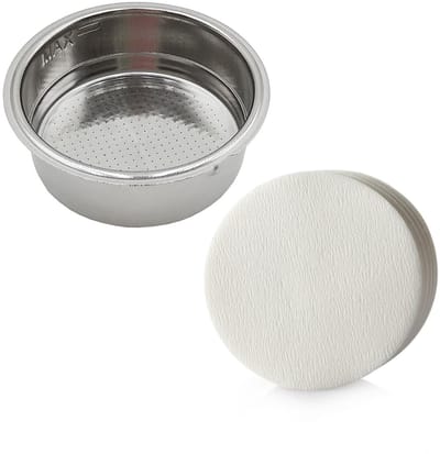 Dailygoods- Koffiefilter 1 stuk - Roestvrij Staal - Dubbelwandig - 100 Papieren Koffiefilters - 51 mm - Eenvoudig Schoonmaken - Koffiefilterhouder