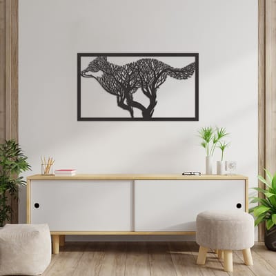Wanddecoratie Wolf - Muurdecoratie Wolf - Muurdecoratie Hout - Wanddecoratie Hout - Muurdecoratie Woonkamer - Wanddecoratie Woonkamer - Wanddecoratie Industrieel - Wanddecoratie Dieren - Home Decor - Wall Line Art - 89 x 49.5 cm