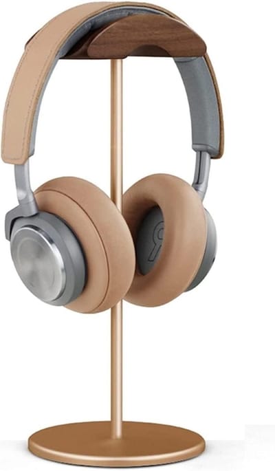 Headset Houder - Koptelefoonstandaard - Bureau Organisatie - Aluminium en Hout - 1200 Gram - Goud