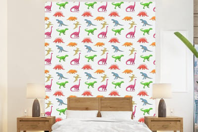 Behang - Fotobehang Patronen - Dino - Kinderen - Jongens - Kleuren - Kids - Jongen - Breedte 225 cm x hoogte 280 cm