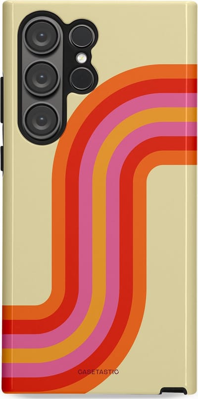 Casetastic hoesje geschikt voor Samsung Galaxy S23 Ultra - Dubbellaagse bescherming - Retro bocht - Fashion Case - Zand Rood Oranje Roze