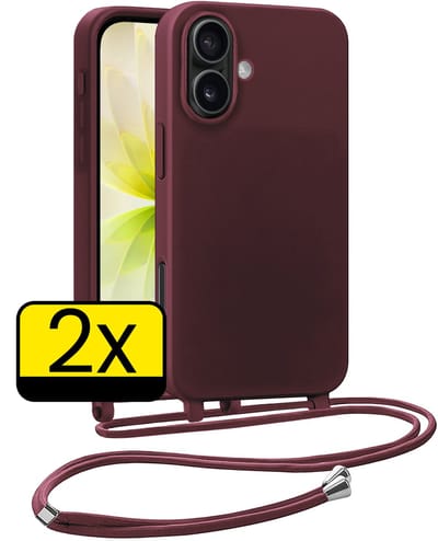 Hoesje Geschikt voor iPhone 17 Hoesje Met Koord Siliconen Case - Hoes Geschikt voor iPhone 17 Backcover Met Afneembaar Koord - Aubergine - 2 Stuks
