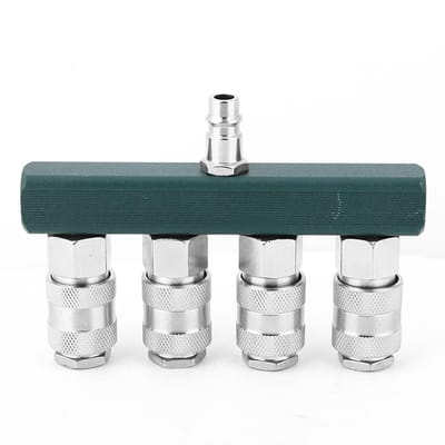 Dailygoods- Snelkoppeling 4-Weg - Pneumatische Aansluitingen - 1/4 Inch NPT - Galvanized Messing - Snelle Ontgrendeling - Corrosiebestendig - Luchtkoppeling