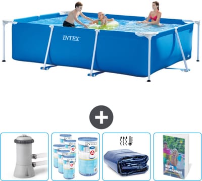 Intex Rechthoekig Frame Zwembad - 300 x 200 x 75 cm - Blauw - Inclusief Zwembadfilterpomp - Filters - Solarzeil - Zwembadgids