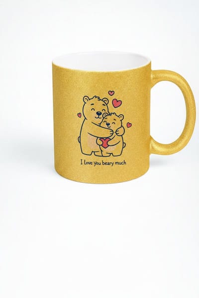 Glitter Gouden Mok met Beren Knuffel - 'I Love You Beary Much' Liefdes Cadeau
