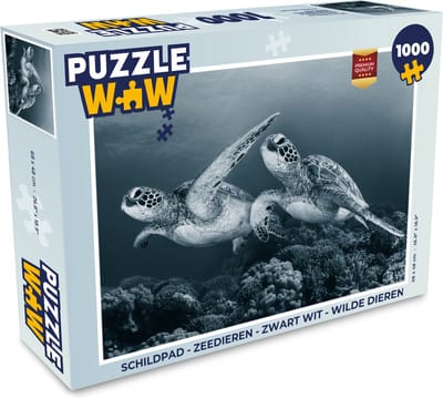 Puzzel Schildpad - Zeedieren - Zwart wit - Wilde dieren - Legpuzzel - Puzzel 1000 stukjes volwassenen